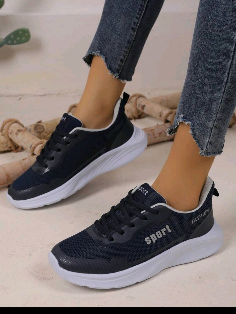 Sporty Navy Women's Lace-Up Sneakers